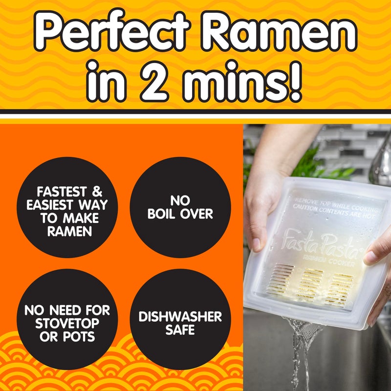 Fasta Pasta The Original Fasta Pasta Microwave Ramen Cooker w Lid and Built-in Strainer- No More Messes  Waiting for Water to Boil or Sticky Noodles- Perfect Al Dente Pasta Every time- Patented  It Really Works - Image 4